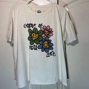 PEACE Of Mind T Shirt  Mens L Come As You Are Graphic Tee Flowers‎ Short Sleeve